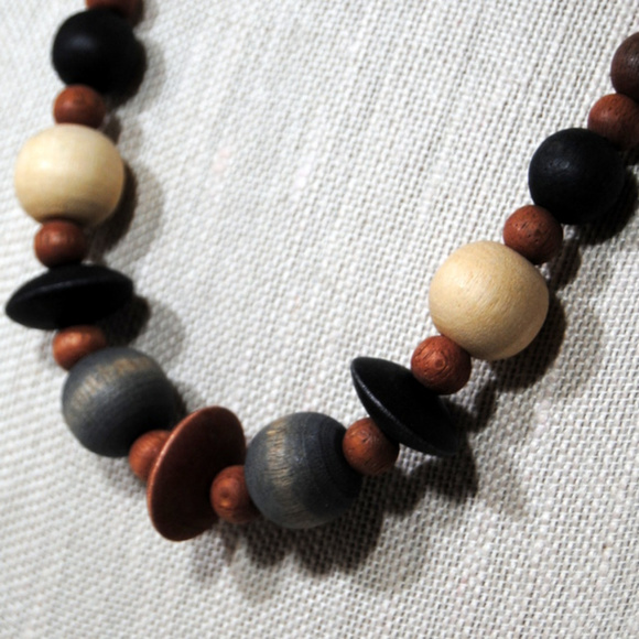 Vintage Wood Bead Jewelry Boho Handmade Ethnic - Picture 2 of 4